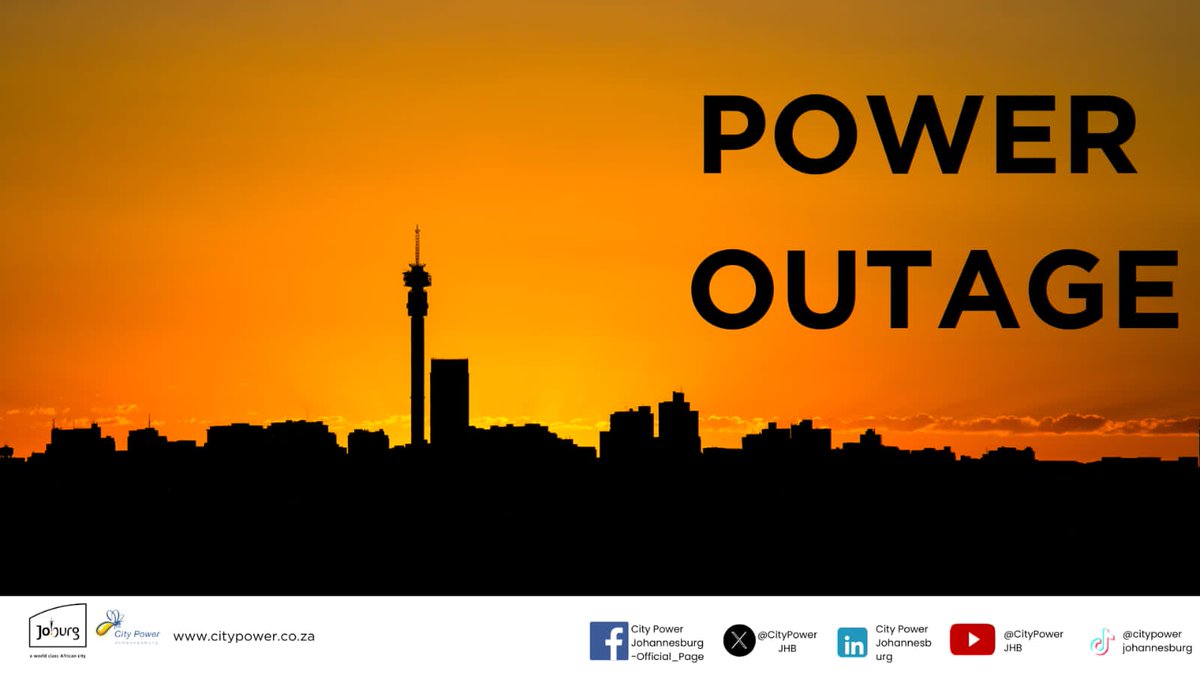 #CityPowerUpdates 
#RandburgSDC 

Brynorth Substation Post Distributor (parts of Bryanston and surroundings): Operators are on-site to investigate the cause of the outage. 

Further details will be confirmed in later updates. 

We apologise for the inconvenience caused.^HN