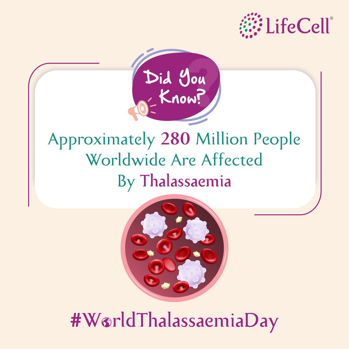 Thalassaemia affects 280M globally but can be treated with #cordblood stem cells. Bank your newborn’s #umbilicalcordstemcells with #LifeCell to protect against #Thalassaemia & 80+ other conditions. Learn more at lifecell.in or call 1800 266 5533.