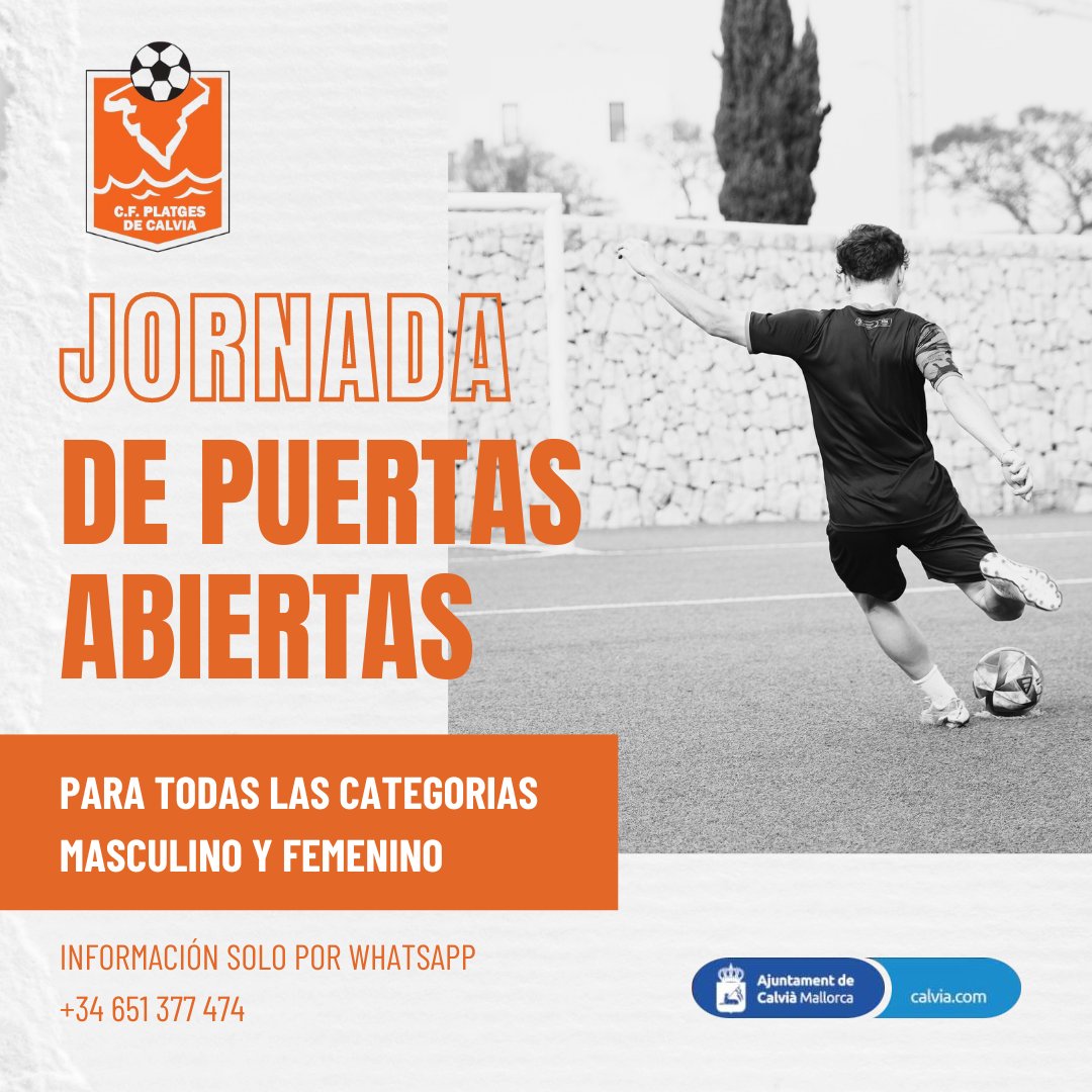 ¿Quieres ser parte de nuestra increíble familia? ¡Te invitamos a nuestra jornada de puertas abiertas para todos los equipos y categorías! 💪🧡 ☎️ Para más detalles, contáctanos al 651377474.