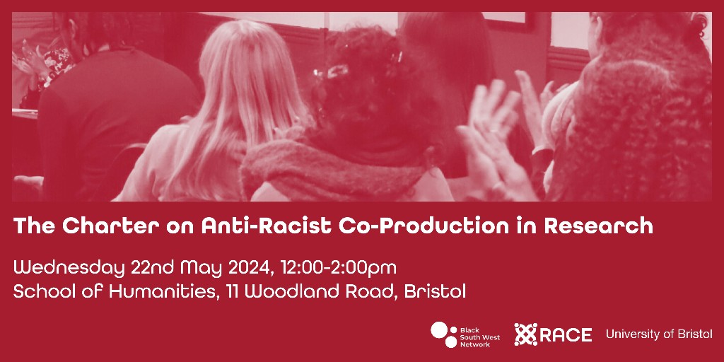 Join us &amp; <a href="/BristolUni/">University of Bristol</a> to launch the Charter on Anti-Racist Co-Production in Research! 

📆 Date: 22/05/24
⏰ Time: 12:00-2:00pm
📍Venue: School of Humanities

<a href="/CoalitionRace/">Research Action Coalition for Race Equality (RACE)</a> <a href="/saffronkarlsen/">Saffron Karlsen</a> <a href="/jeff_monsoon/">Japheth Monzon</a> @JirdeSado 

Register now ➡️  ow.ly/z8Js50RziaB