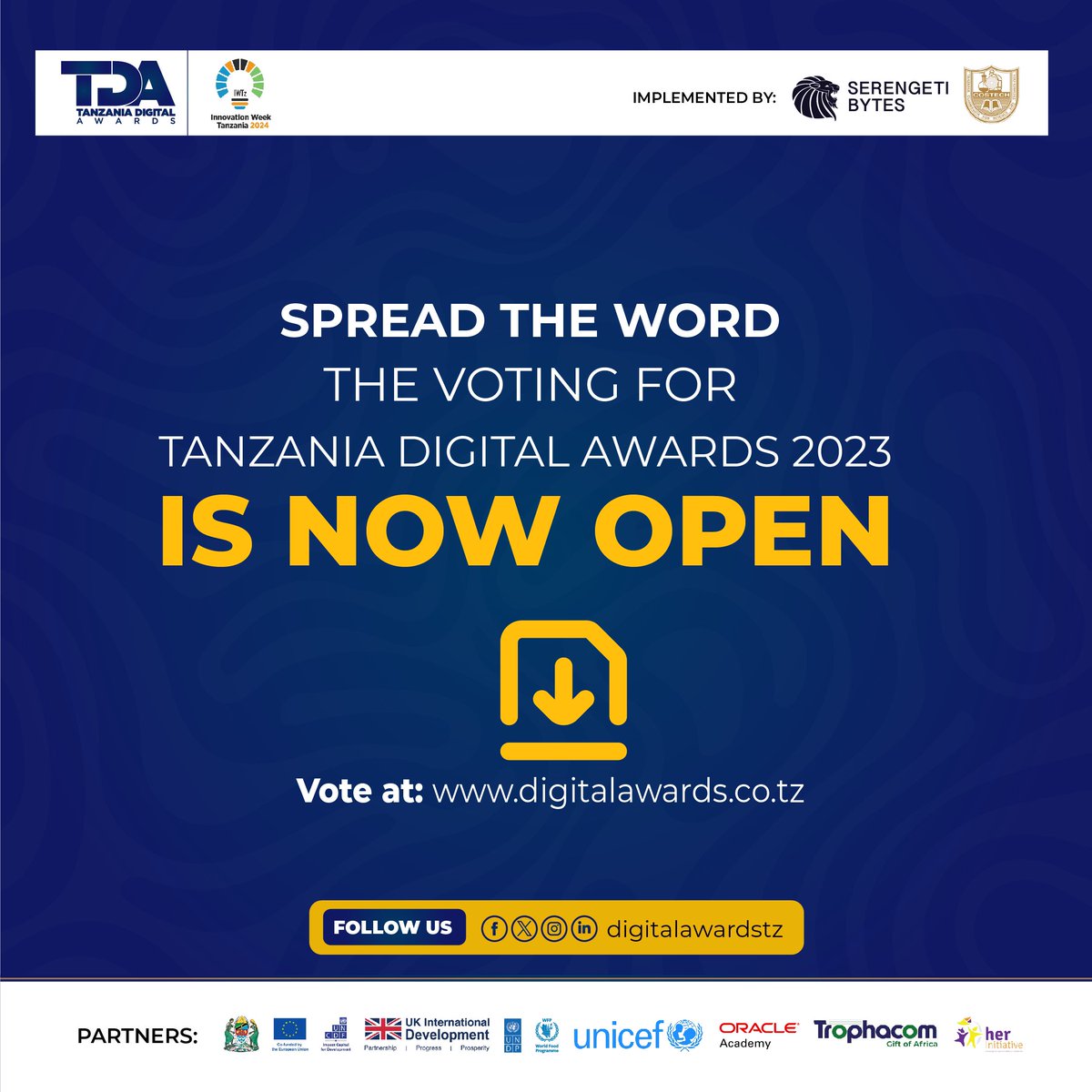 ⚡️Mchakato wa kupiga kura kuwachagua washindi wa Tanzania Digital Awards 2023 umefunguliwa rasmi. Jumla ya washiriki 225 wamepitishwa kuwania tuzo katika vipengele vikuu 12 na vidogo 45. 🏆 Tembelea digitalawards.co.tz kuwapigia kura. ✅ ————————————————— Voting for the…