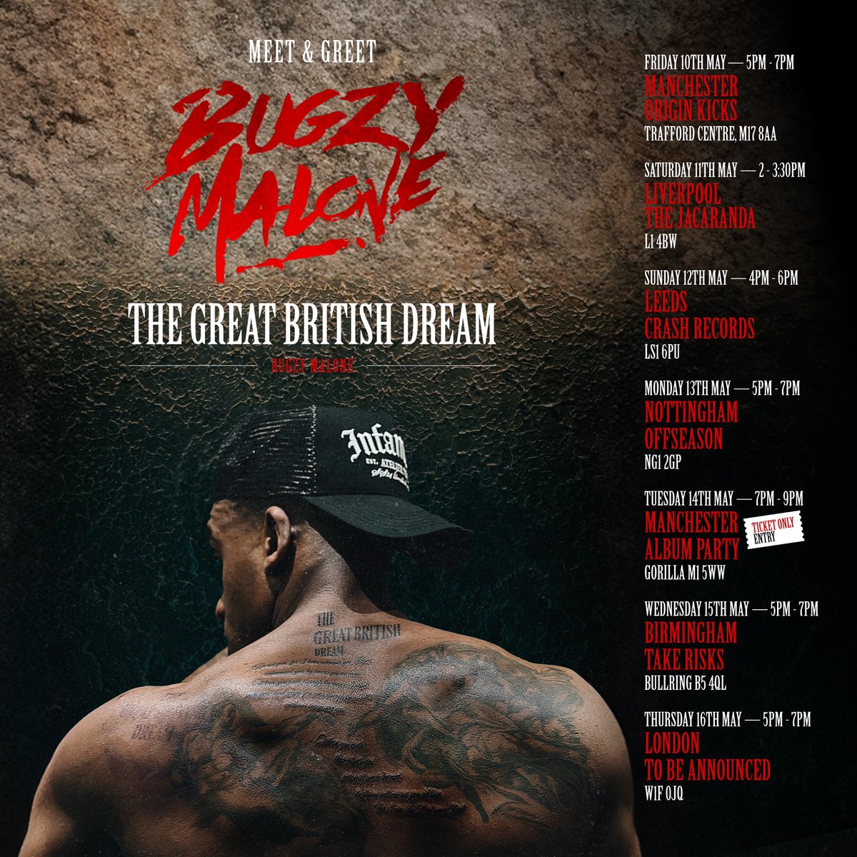 It’s release the week of The Great British Dream and we’re celebrating across the country 🔥 The meet and greet starts May 10th at the Trafford Centre  #Manchester 

#TheGreatBritishDream🇬🇧