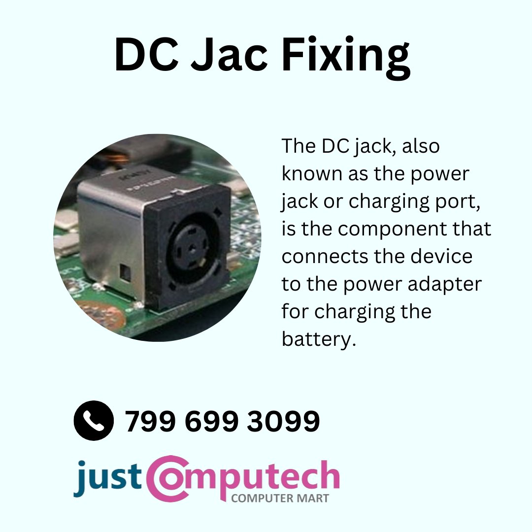 Let us give it a jolt of energy with our DC Jack Fixing Service. Say goodbye to charging issues and power woes as our expert technicians diagnose and repair your laptop's DC jack with precision and care. 
#justinit #justcomputech #tumakuru #DCJackFixing #LaptopRepair #powerup