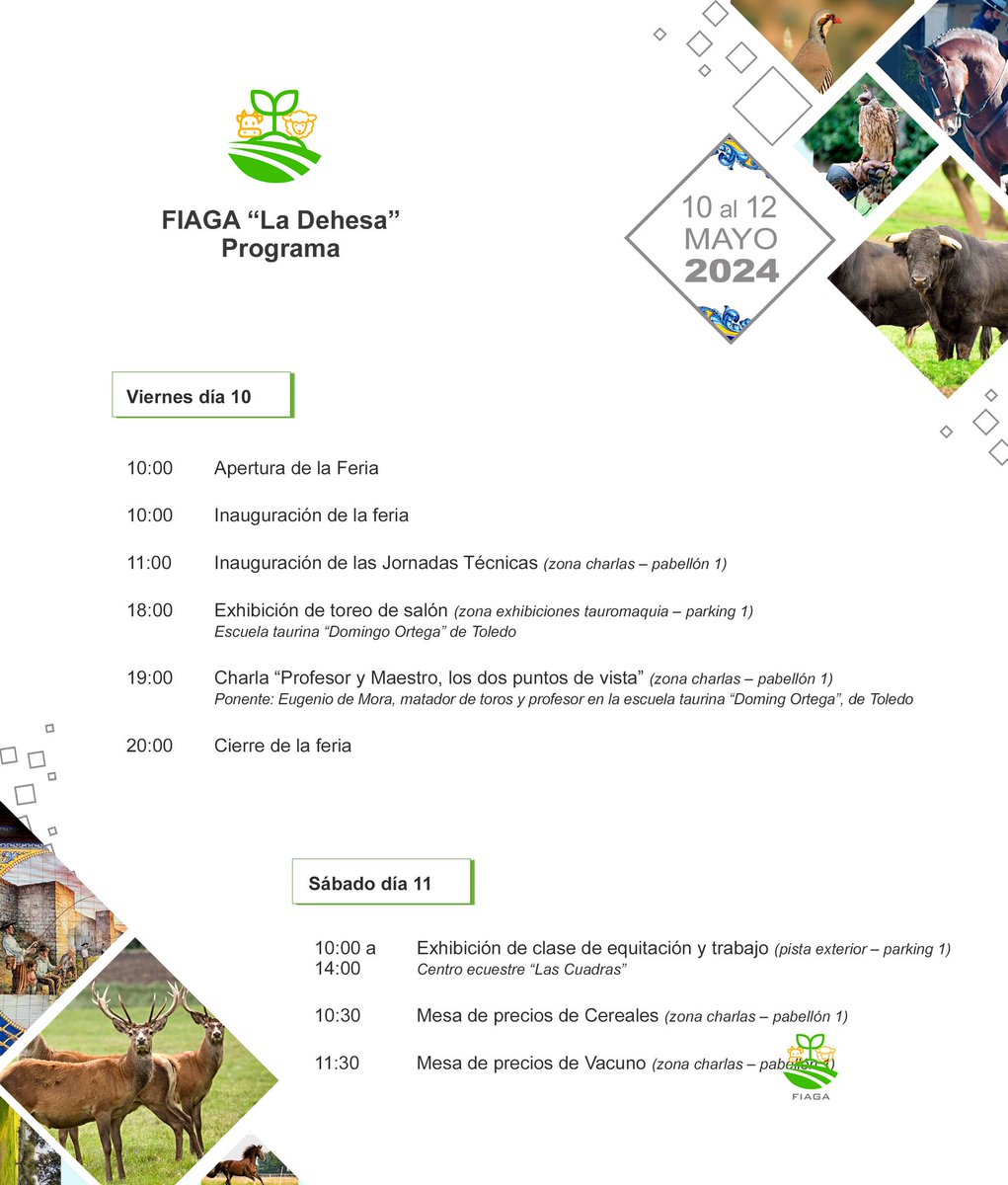 🗒Programa de la #FIAGA 'La Dehesa' en Talavera, con las Jornadas Técnicas y demás actos que se desarrollarán en la feria, que se inaugura el día 10 a las 11:30 hr 👁 Plazas limitadas en las jornadas técnicas. ✍️Inscripción gratuita 👇👇👇 talavera-ferial.com @TalaveraFerial