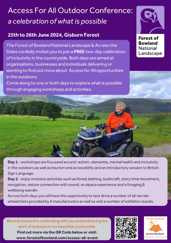 🌳 🌿Exciting News! @AccessTheDales_  is teaming up with @forestofbowland  for a 2-day Access for All Outdoor Conference, celebrating possibilities! 🎉 Join us for this FREE event and spread the word! #AccessibleOutdoors #Inclusion  [Please Retweet] @LancashireHour @BBCLancashire