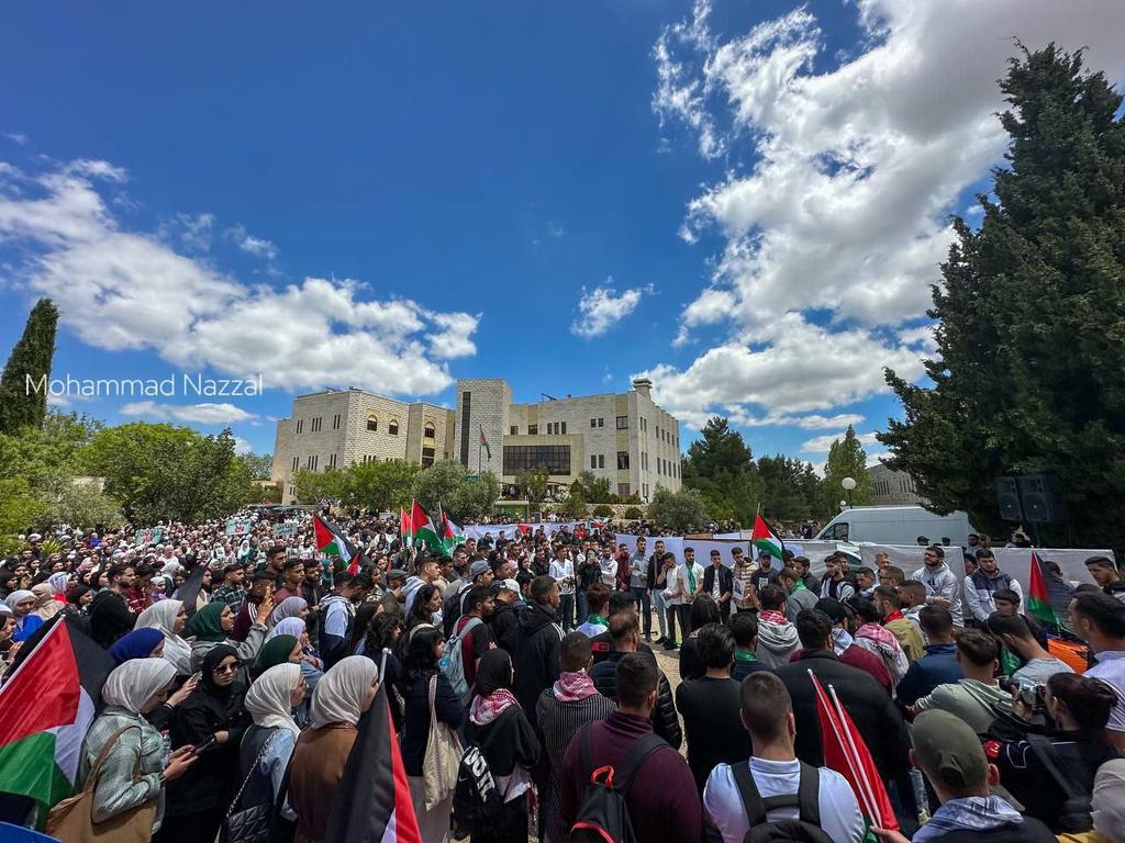 Students at Birzeit University held a vigil in support of Palestinians in Gaza Strip and in protest of Israeli aggression against Rafah.