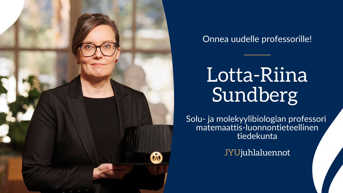Onnea Lotta-Riinalle! Solu- ja molekyylibiologian professorimme Lotta-Riina Sundberg esittäytyi tänään @uniofjyvaskyla’n juhlaluennolla. @sundberglr tutkii, kuinka bakteeritauteja voidaan hoitaa bakteereja tuhoavien virusten eli faagien avulla. r.jyu.fi/Fsp @jyunsc