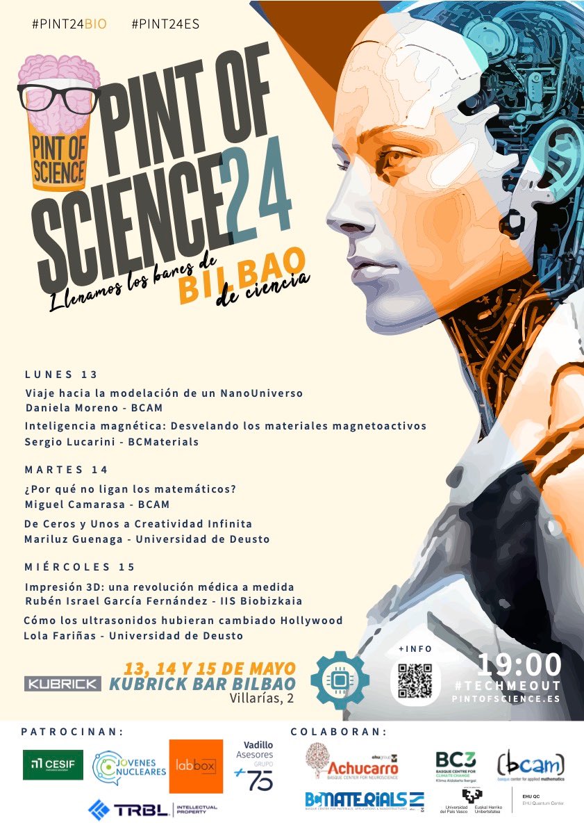 🍺 ‘Pint of Science' will bring 24 talks to four bars in Bilbao, Spain from May 13th to 15th, with free entry! Join Daniela Moreno Chaparro and Miguel Camarasa Buades PhS students at @BCAMBilbao at the Kubrick bar bcamath.org/en/news-events…