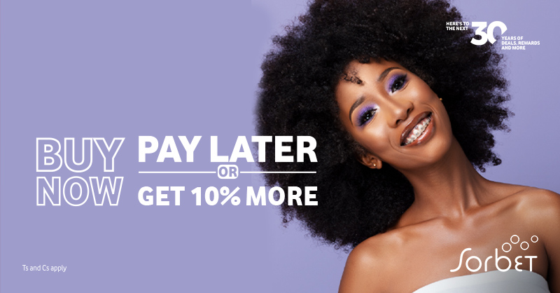 Treat Mom with extra love this Mother's Day and enjoy 10% extra value at @Sorbet. Spoil her with pedicure, manicure and so much more.💅 Download VodaPay today. shorturl.at/fKPQ5 #VodaPayPlugs