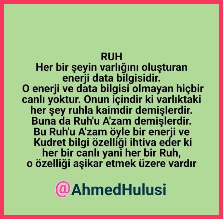 Her bir şeyin varlığını oluşturan enerji data bilgisidir RUH.