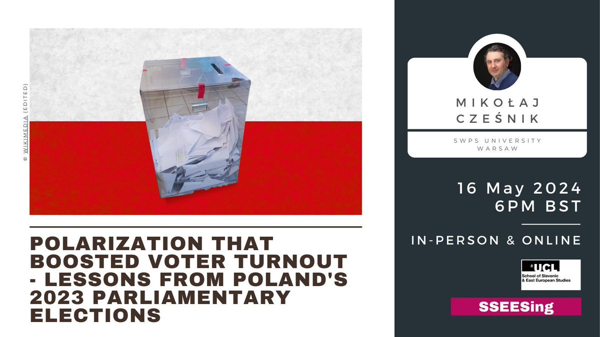 How can we explain the record-high voter turnout in #Poland's latest parliamentary elections? Join us for this event with Prof Mikołaj Cześnik of @SWPSUniversity to find out more. 🗓️ 16 May at 6pm 📍 In-person & online ➡️ buff.ly/3Q7kjLW