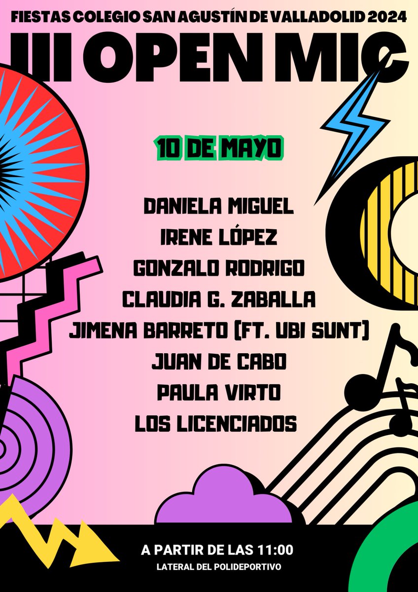 Tercera edición del Open Mic de fiestas, organizado por el departamento de música de la ESO. Alumnos y profesores cantando temazos con música en directo. ¡A disfrutar!
#SanAgustín_VA