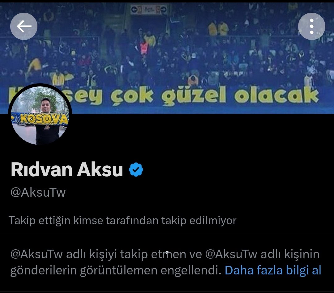 Ne oldu Rıdvan ?
Neden engelledin ? Sen 500k hesap satın alıp yalan konuşan Fenerbahçe'li ben doğruları konuşan Galatasaray'lı olduğum için mi engelledin ?
Yeter artık Rıdvan kaldır şu engeli (!)