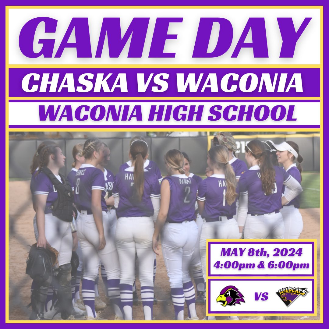 DOUBLE HEADER DAY!! The hawks travel to Waconia for 2 games at 4:00pm and 6:00pm!! 🤠🤠 

Game Day Info: 

🆚 Waconia 
📍 Waconia High School
⏰ 4:00pm &amp; 6:00pm
📊 GameChanger (Chaska Hawks Varsity)
📺 GameChanger