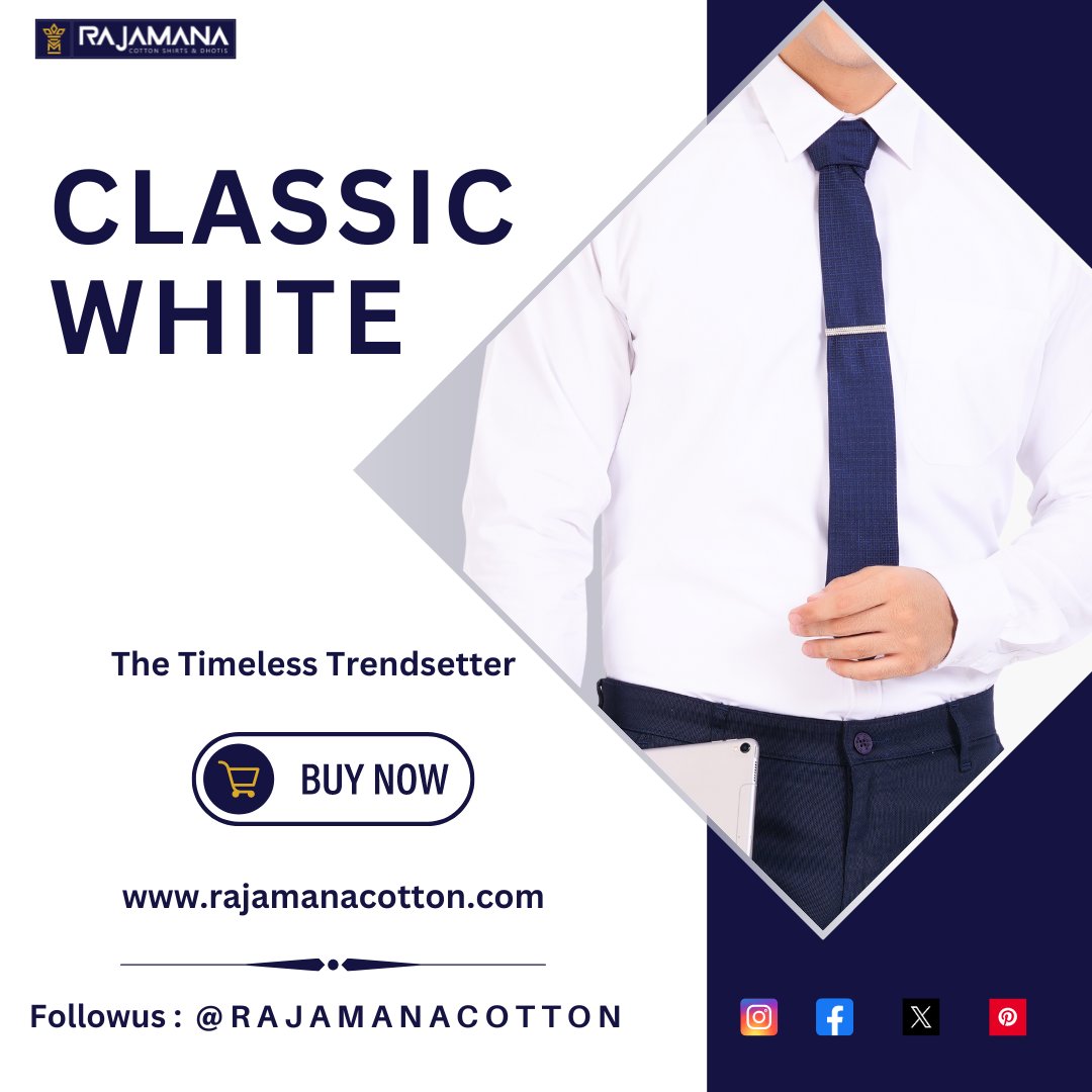 Elevate your #style with the timeless elegance of a #Rajamana classic white shirt. Versatile, chic, and always on trend, it's the ultimate wardrobe essential. ✨ #ClassicWhite #TimelessTrendsetter #WardrobeEssential #Fashion #brand #businesscasual #mensfashion #rajamana #brand