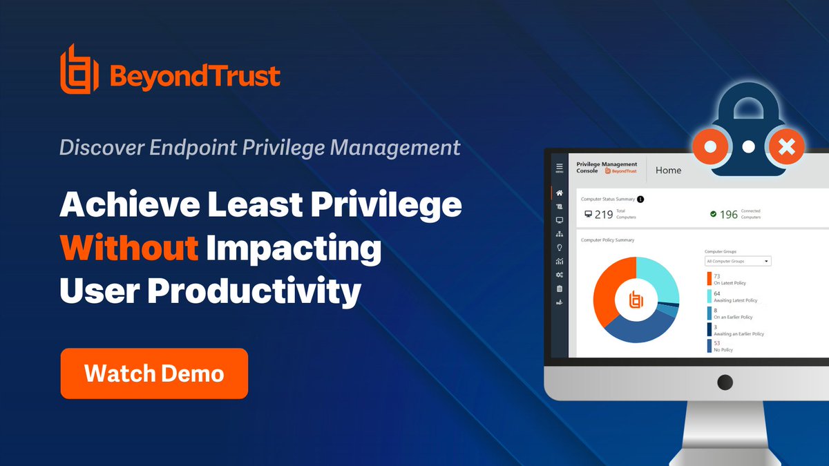 BeyondTrust's tweet image. Discover our class-leading Endpoint Privilege Management solution, enabling organizations to achieve least privilege in record time 🕑

lnkd.in/e6HaSw-r

#LeastPrivilege #PrivilegedAccess #EndpointSecurity #AdminRights #Cybersecurity