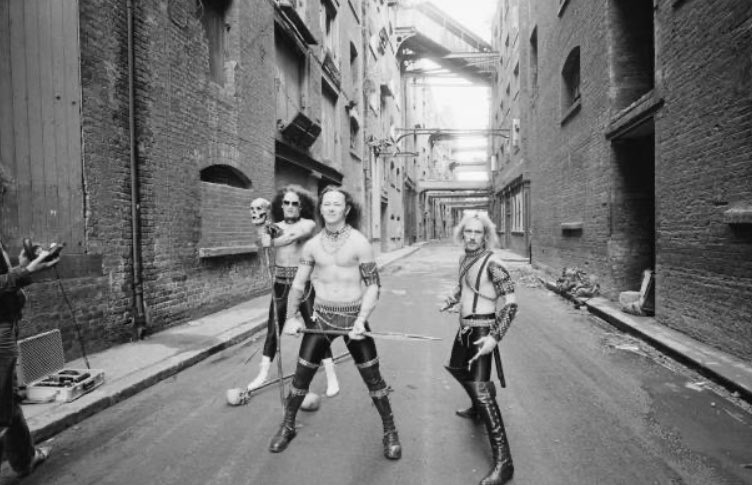 Spinal Tap-  heavy metal band ‘Venom’ posed PR shoot in Shad Thames #Bermondsey 1984