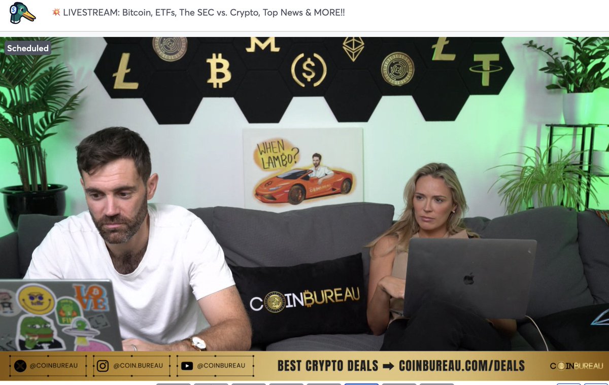 I bet you all can't guess what Guy is watching. @coinbureau live stream starting soon!