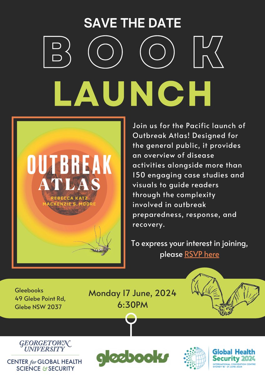 Rebecca Katz (@rebeccakatz5) on Twitter photo Join us in Sydney <a href="/Gleebooks/">gleebooks</a> on June 17th to talk Outbreak Atlas! RSVP here gleebooks.com.au/event/rebecca-โฆ <a href="/GHS_conf/">Global Health Security 2024 (18 June - 21 June)</a> <a href="/georgetown_ghss/">The Center for Global Health Science & Security</a> <a href="/MackenzieSMoore/">MackenzieMoore</a> Join us in Sydney <a href="/Gleebooks/">gleebooks</a> on June 17th to talk Outbreak Atlas! RSVP here gleebooks.com.au/event/rebecca-โฆ <a href="/GHS_conf/">Global Health Security 2024 (18 June - 21 June)</a> <a href="/georgetown_ghss/">The Center for Global Health Science & Security</a> <a href="/MackenzieSMoore/">MackenzieMoore</a>