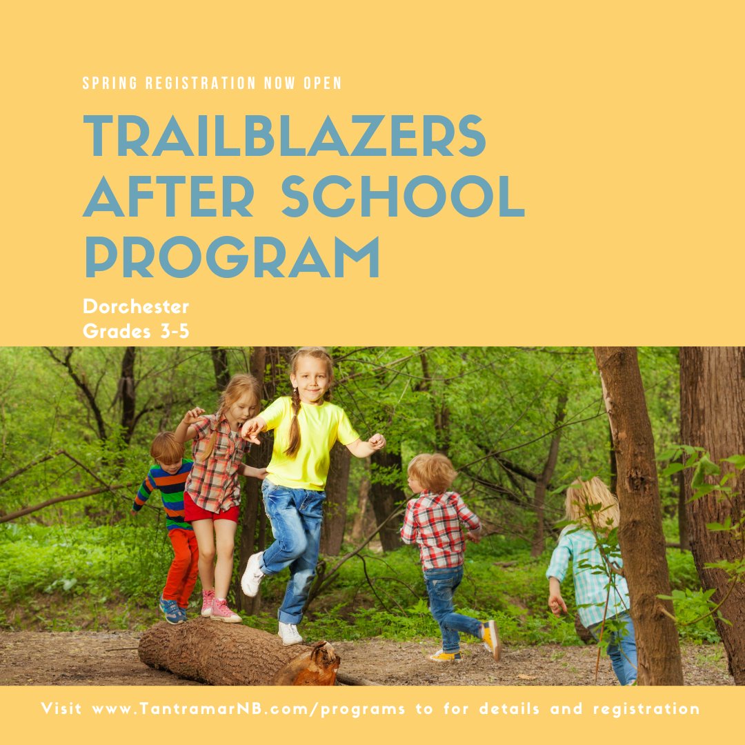 Our Spring Trailblazers program runs from May 21st to June 18th, specially designed for students in grades 3-5. 

🗓️ Dates: May 21 - June 18
🎒 For: Grades 3-5

Register now: TantramarNB.com/Programs