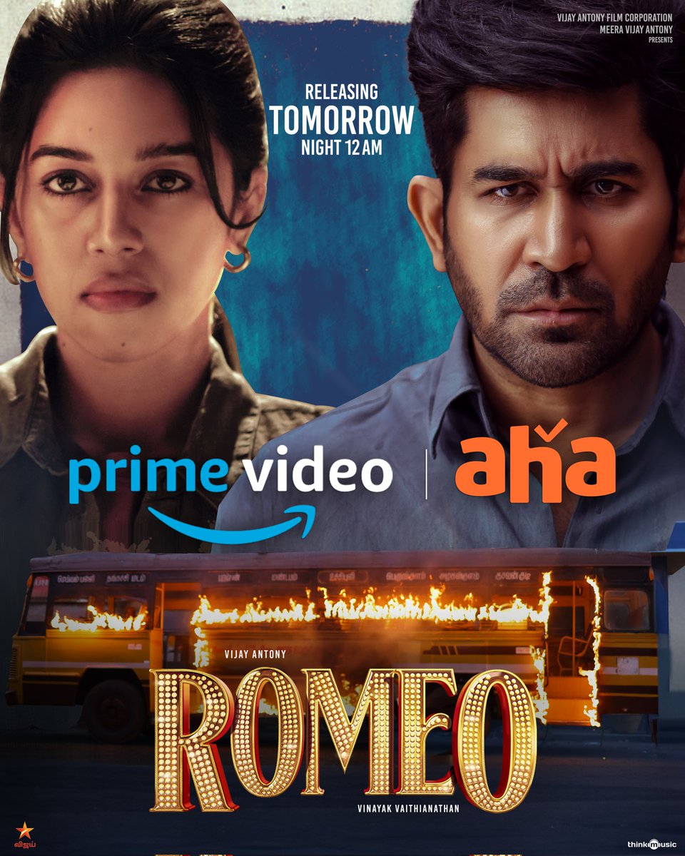 Catch the rom-com blockbuster at the comfort of your couch ❤️

#Romeo - Streaming on @ahatamil and @PrimeVideoIN from May 10th 🔥  

#RomeoOnaha #RomeoOnPrimeVideo @vijayantonyfilm @RedGiantMovies_ @aandpgroups @vijayantony @mirnaliniravi @actorvinayak_v @BarathDhanasek5