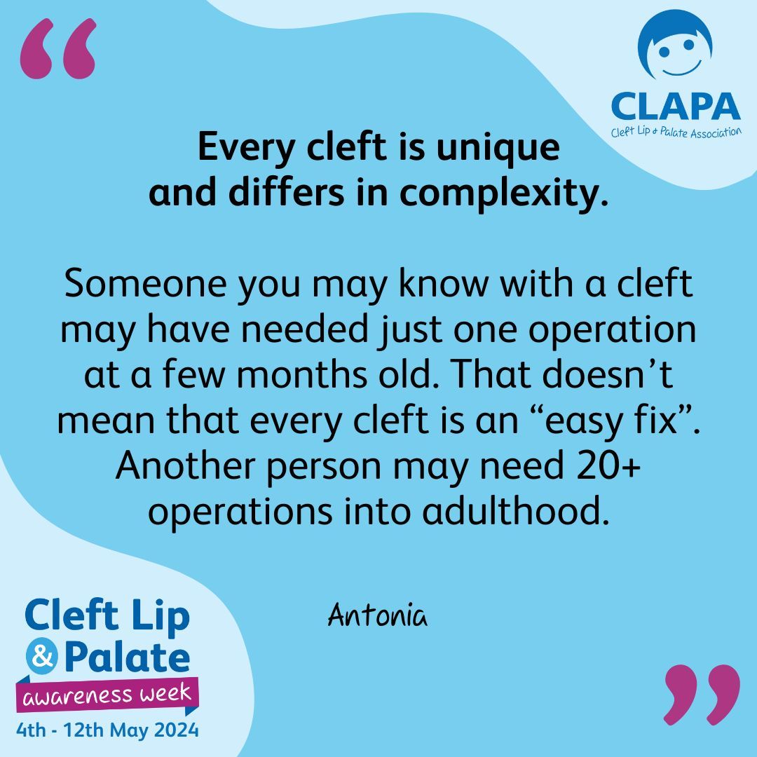 Some people born with a cleft will only need a single operation, but some will need over twenty by the time they finish treatment. (1/3)