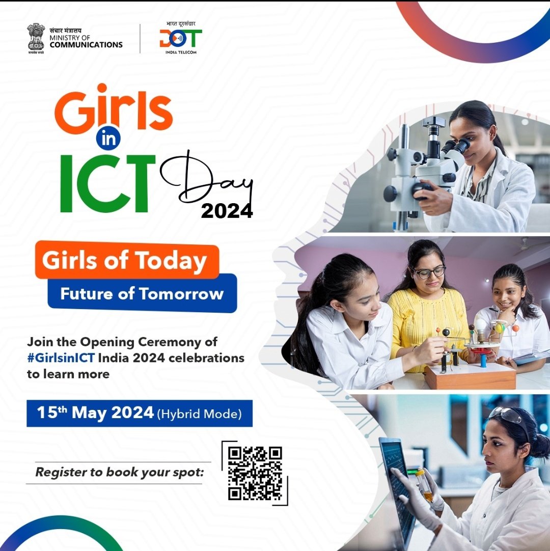 Empowering today's girls in STEM ensures a brighter future for all !!

Join the opening ceremony of #GirlsinICT India 2024 celebrations to know more-
📅 15 May 2024

Register at👉itu.int/net/CRM/js/sr/…