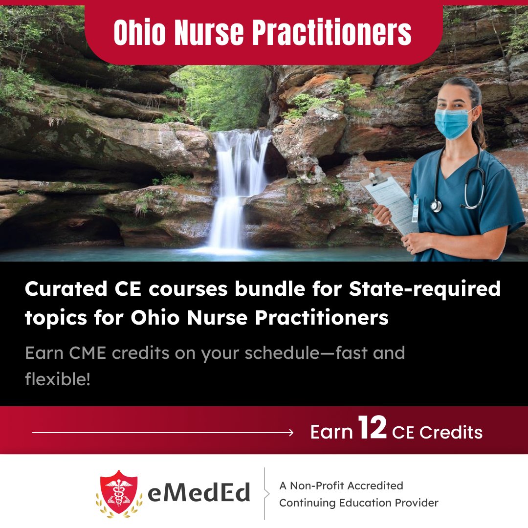 🎓 Secure your CE credits with the Ohio Nurse Practitioners State Board required courses bundle!

Enroll now- bit.ly/3UTHrjW

#NursePractitioners #Nurses #Ohio #CE #eMedEd #eMedEvents