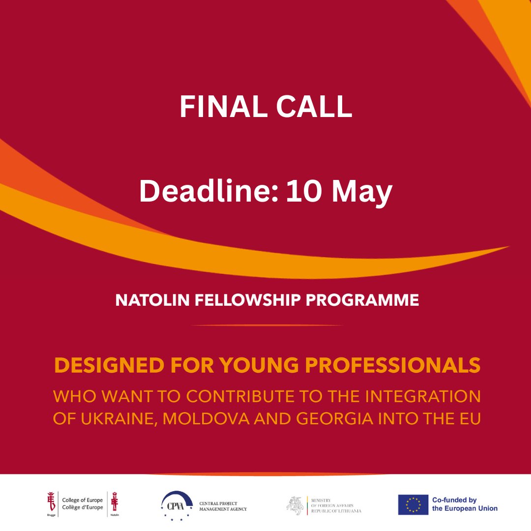 A FINAL CALL to apply to the Natolin Fellowship Programme by 10 May! It’s an 8-month long non-degree fully funded professional development programme for PhD students and/or recent PhD graduates from #Ukraine 🇺🇦, #Moldova🇲🇩, and #Georgia 🇬🇪 with an internship/traineeship…