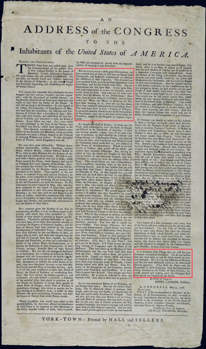 8 May 1778: “the Manner of our Deliverances ... [has been] so peculiarly marked almost by the direct Interposition of Providence, that not to feel and acknowledge his Protection, would be the Heighth of impious Ingratitude.” Address of Congress to the Inhabitants of the U.S.A.