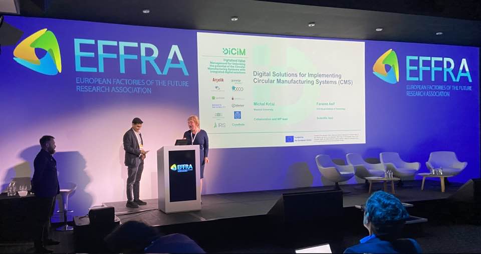Farazee Asif @KTHuniversity and Michal Krčál @MasarykUni present the @DiCiMProject: Digitalised Value Management for Unlocking the potential of #Circular #Manufacturing Systems with integrated #digital solutions #ManuDays2024➡️shorturl.at/pAFQ2 #remanufacturing #AI #IoT #AR
