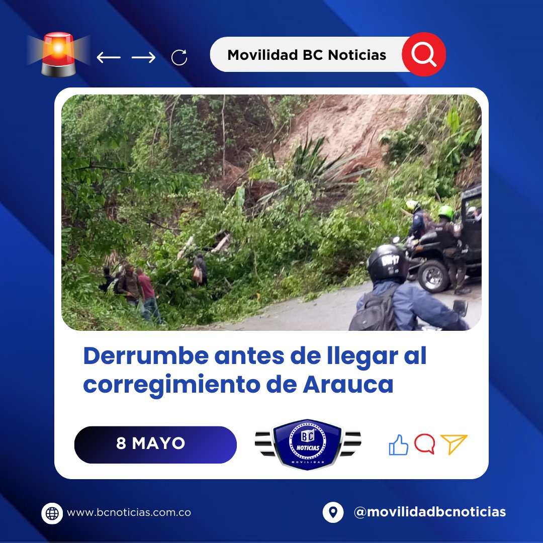 movilidadbc's tweet photo. Un derrumbe ocurrido antes de llegar a Arauca ocasionó el cierre de la vía Rochela-Arauca. El deslizamiento de tierra, reportado por las autoridades locales, ha bloqueado la carretera, impidiendo el paso de vehículos en ambas direcciones.

#BCNoticias #Vías #Derrumbes https://t.co/LwSacWqQzG