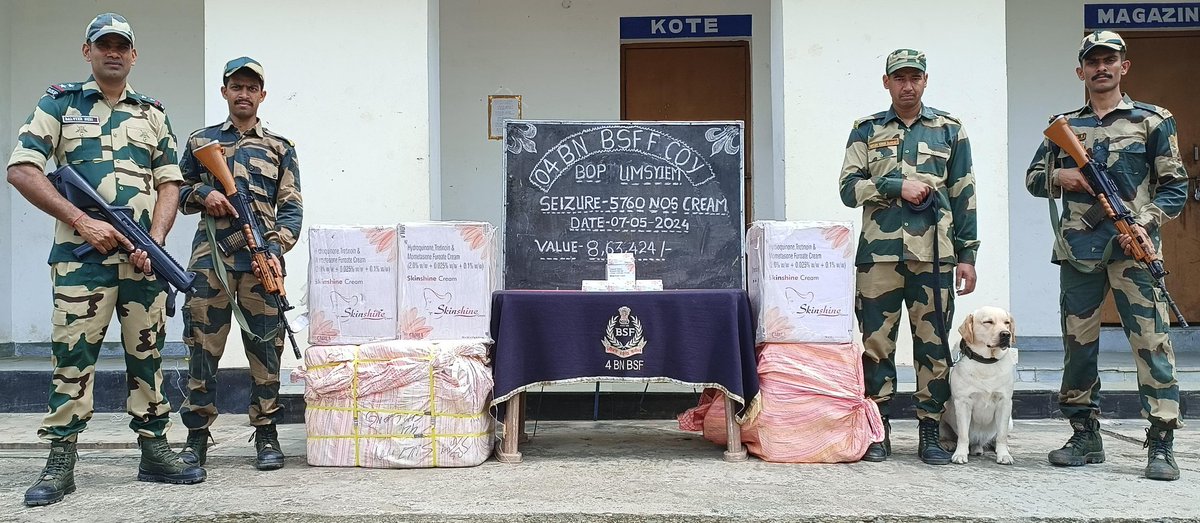 In separate operations conducted on May 7, 2024, alert troops of Border Security Force (#BSF) Meghalaya (@BSF_Meghalaya ) successfully thwarted illegal #smuggling attempts along the India-Bangladesh border in Meghalaya by seizing cattle, Sugar, and cosmetic items worth more than…