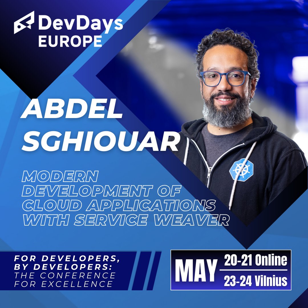 DevDaysEurope's tweet photo. 🌟 Excited to welcome Abdel Sghiouar, Senior Cloud Developer Advocate at Google Cloud, to DevDays Europe 2024! Explore the power of Service Weaver for cloud app development in Go. Simplify your microservice architecture &amp; boost your skills! 🚀

Register now! https://t.co/eaKKOomcHF