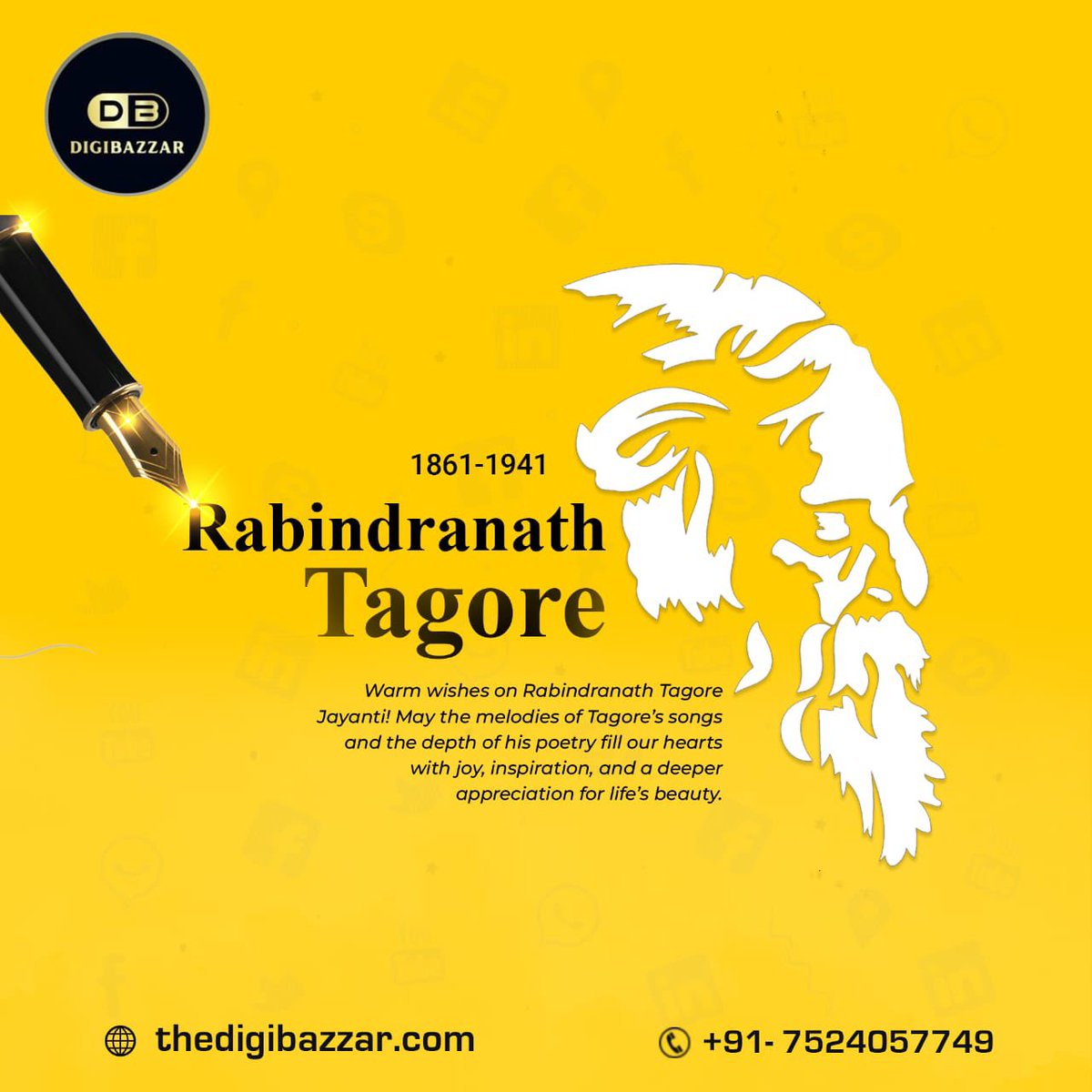 Celebrating the Jayanti of Rabindranath Tagore 🙏

#thedigibazzar #adarsharya
#digitalmarketing #marketing #socialmediamarketing #business #seo #branding #marketingdigital #instagram #advertising #socialmediaplatform #facebook #twitter #youtube #RabindranathJayanti