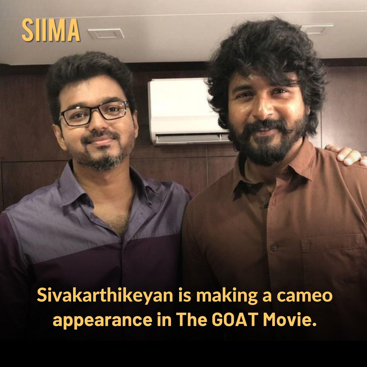 Keep your eyes peeled for a surprise cameo by none other than Sivakarthikeyan in The GOAT Movie! 🎬 

@actorvijay @Siva_Kartikeyan

#Sivakarthikeyan #TheGOATMovie #SIIMA #CameoAppearance #StayTuned