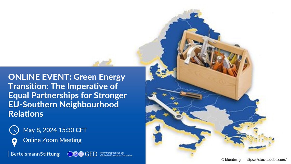 Join us today at 3:30pm CET for our next EU Strategic Toolbox Talk with @EMEAorg on green partnerships between the #EU and Southern Neighbourhood. This timely session will be moderated by our #MENA expert @ChristianHanelt. Link to register below! 🇪🇺globaleurope.eu/europes-future…