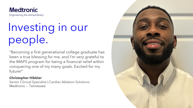 I'm proud to work at Medtronic, which puts its extraordinary people like Christopher first with MAPS, our paid undergraduate tuition offering. Join the team that powers the extraordinary. #CareersThatChangeLives #MedtronicEmployee bit.ly/4dpwmhH