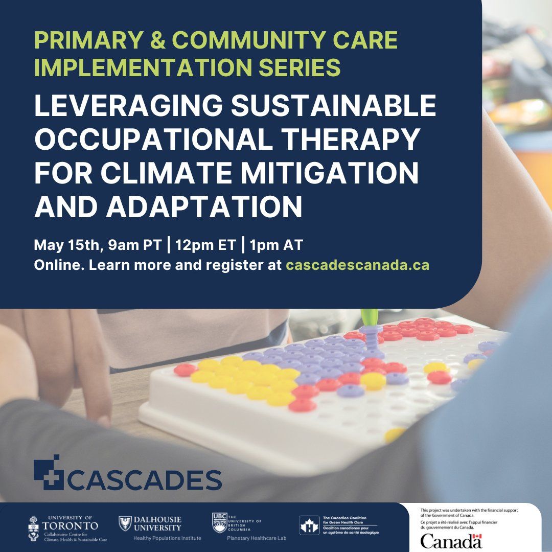 💚Explore occupational therapy's role in #sustainable #healthcare with @cascades_en! Join Janet Craik and Nancy Rushford for insights on how occupational therapy can help lead toward a climate-resilient, low-carbon healthcare system. Registration👉 bit.ly/44ttk7S