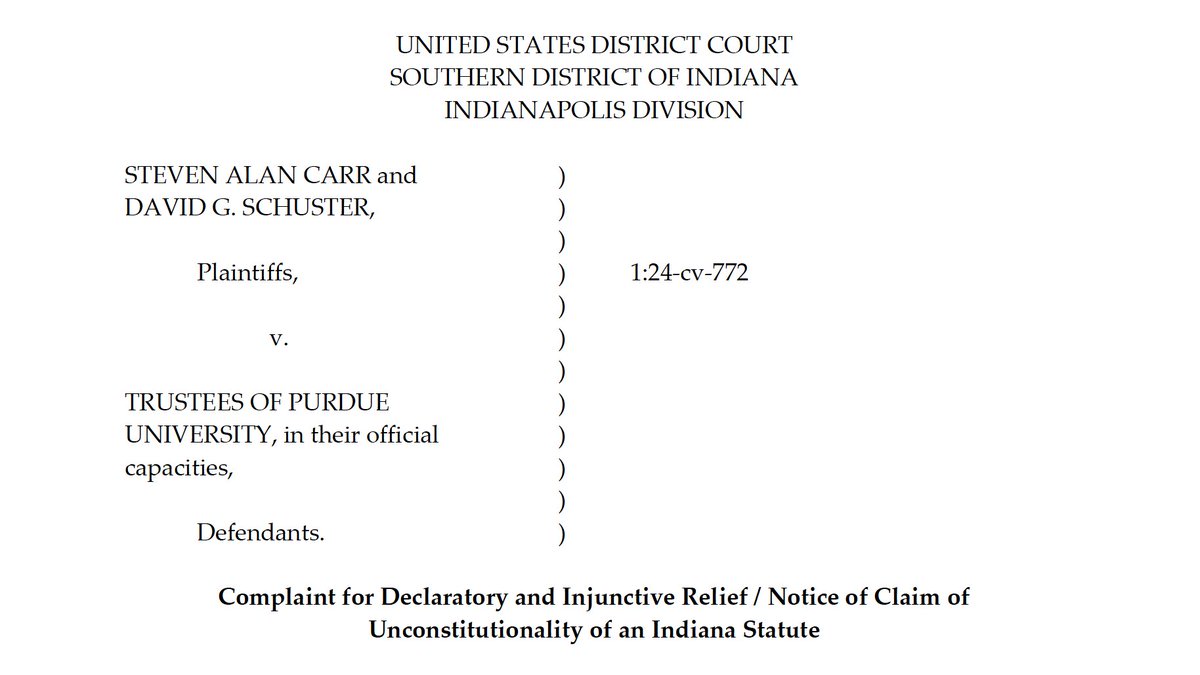 ACLU sues Purdue on behalf of a pair of professors who say Indiana’s SB202/higher ed reforms put them over a free speech barrel in their courses. Story, including reax from Purdue (Wait, us?) and the legislator who authored the bill (ACLU's gonna ACLU): basedinlafayette.com/p/aclu-sues-pu…