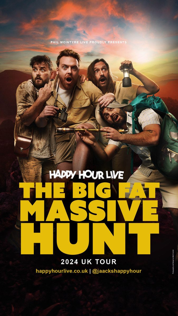 2 DAYS TIL TOUR KICKS OFF WHAAAAAAT Big Fat Massive Hunt starts this Friday in Edinburgh! Rumour* has it that it will win an Olivier Award so grab your last minute tickets at happyhourlive.co.uk 🎟 *we started this rumour but sshh.