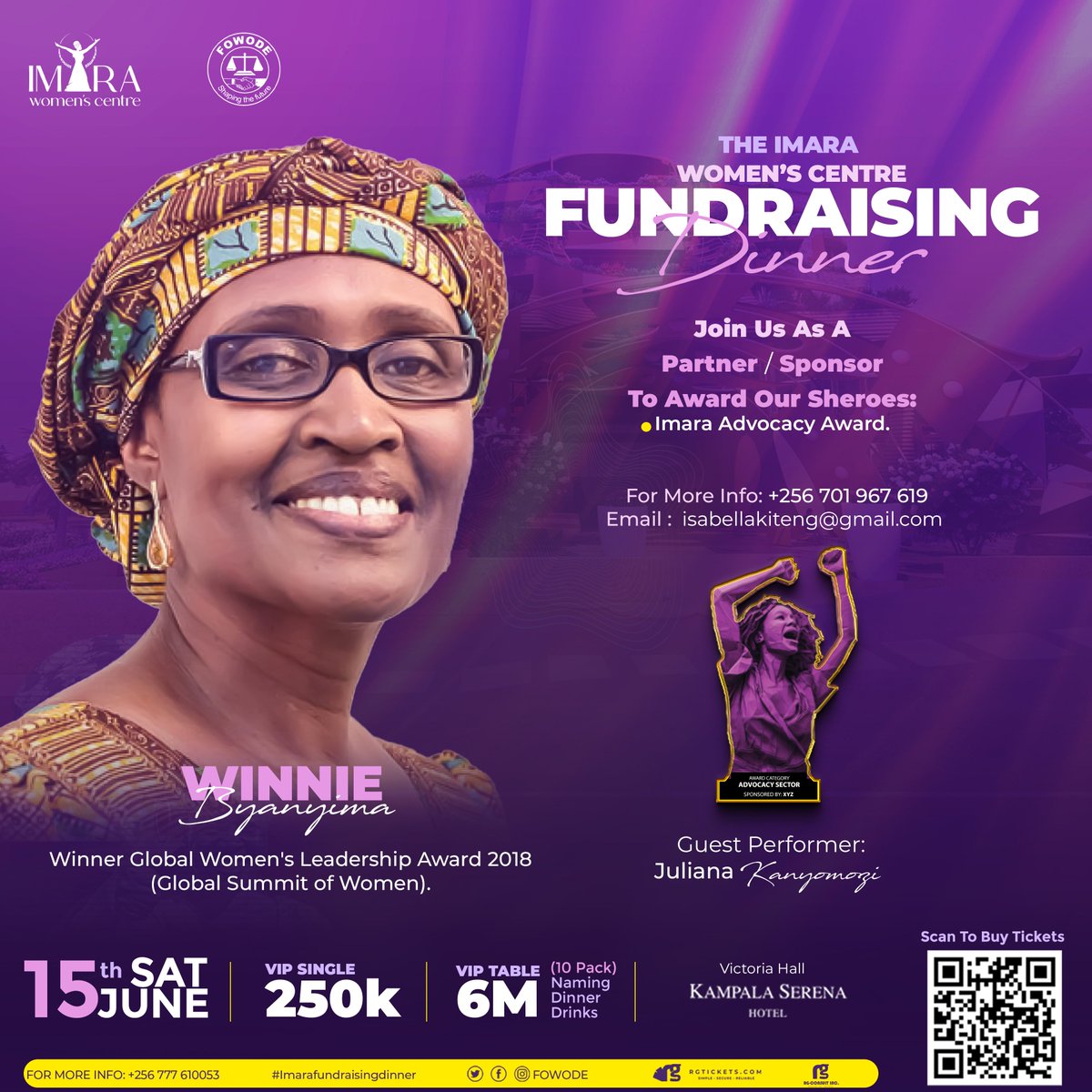 Did you know? Winnie Byanyima was honoured with the 2018 Global Women's Leadership Award by the Global Summit of Women. At the Imara Fundraising Dinner, we will celebrate such Sheroes like her! We call upon Corporate organizations, to sponsor any of these awards kindly contact