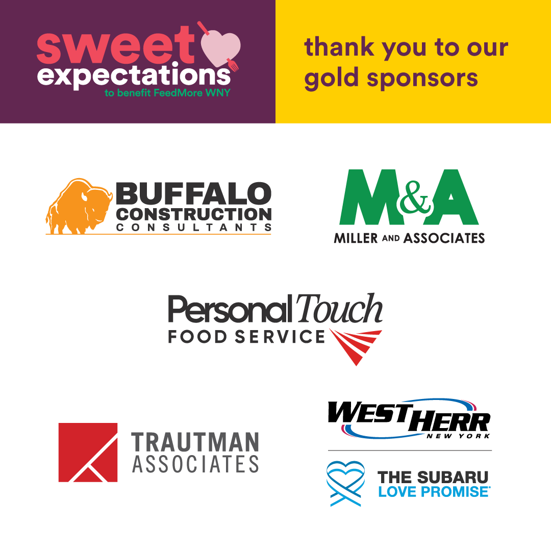 Sweet Expectations is TODAY! We appreciate all of our Gold Sponsors who are making this event possible: Buffalo Construction Consultants, Miller and Associates, Personal Touch Food Service, Inc., Trautman Associates and @WestHerr! Get tickets: feedmorewny.org/sweet-expectat…