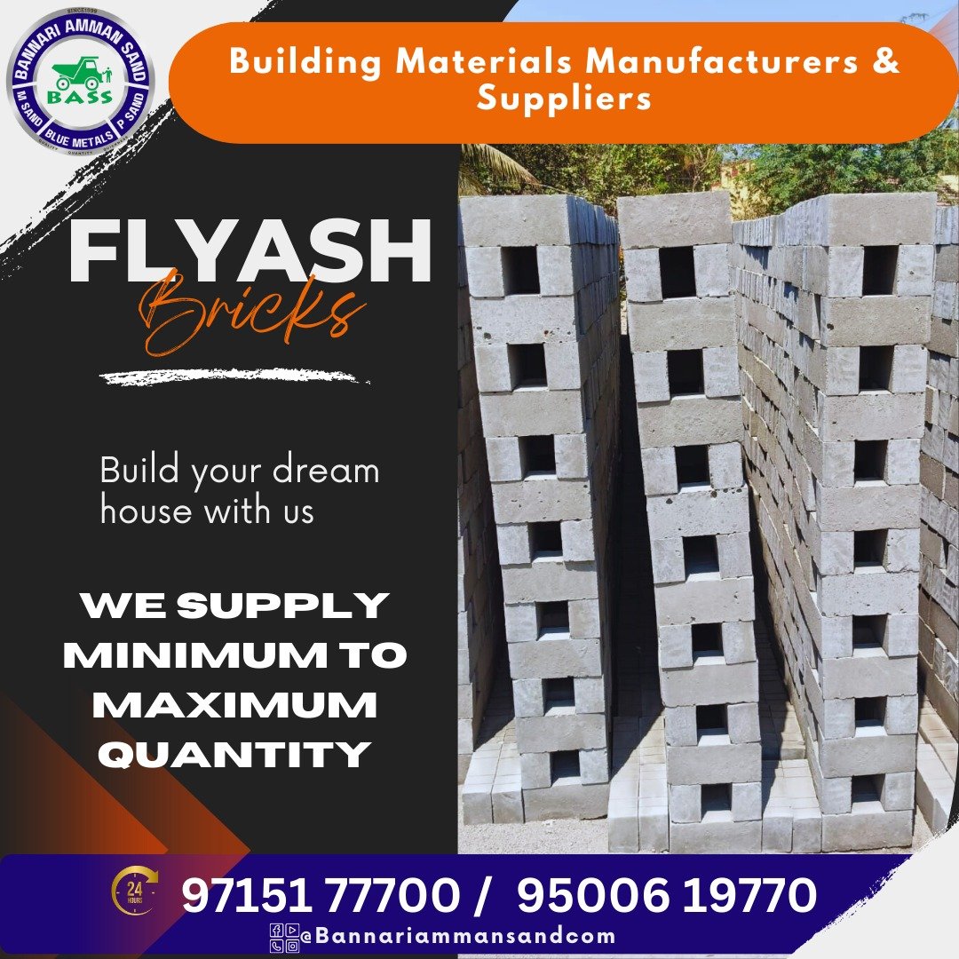 We are one of the leading building material manufactures and suppliers in Coimbatore Pollachi Tirupur. We supply Wire cut Bricks,Table Mould and Fly Ash Bricks Minimum to Maximum Quantity. #msand #psand #bluemetal #buildingmaterials #20mmjally #40mmmetal #6mmchips #bricks