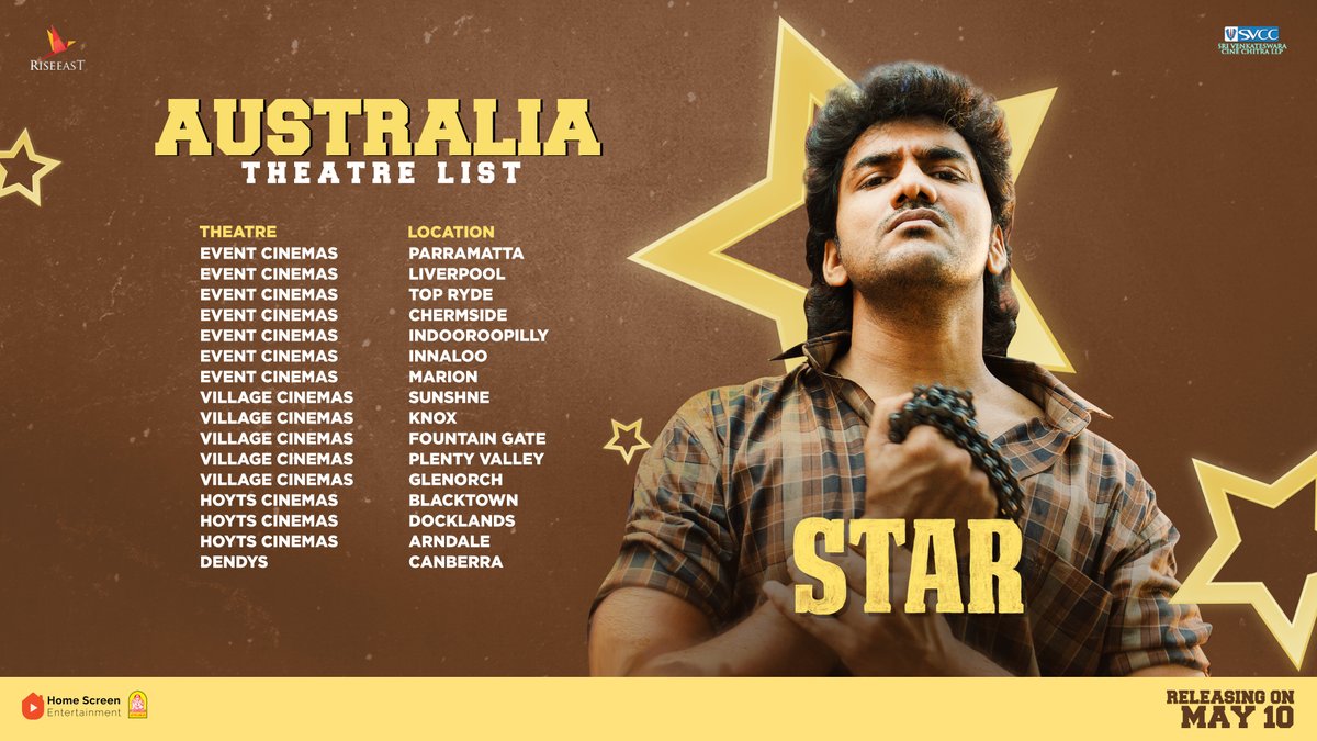 #Star🌟is coming out in theatres on May 10 to enthrall you with its spellbinding story 🤩
 
The theatre lists for the USA, Canada, and Australia are given here.

#STARfromMay10