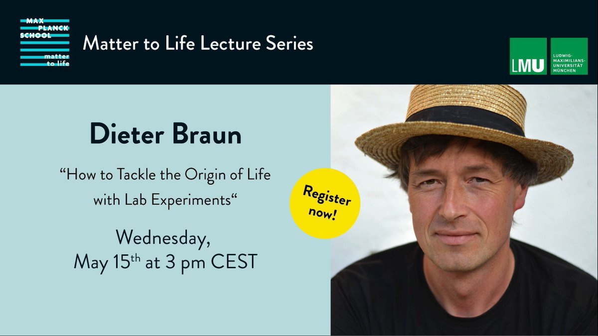 Dive into the origin of life with Dieter Braun @BraunLabMunich from @LMU_Muenchen next week 👉 bit.ly/3UO6uoq We welcomed him to the MtL faculty last summer and are excited that he agreed to present at our virtual MtL lecture series. 🙌