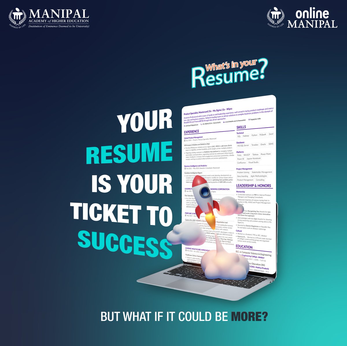 Think outside the resume?

#WhatIsInYourResume #MAHE #CareerProgress #Resume #CareerGrowth #Skillset #StayTuned #Appraisal #OnlineDegrees #StayTuned #OnlineManipal