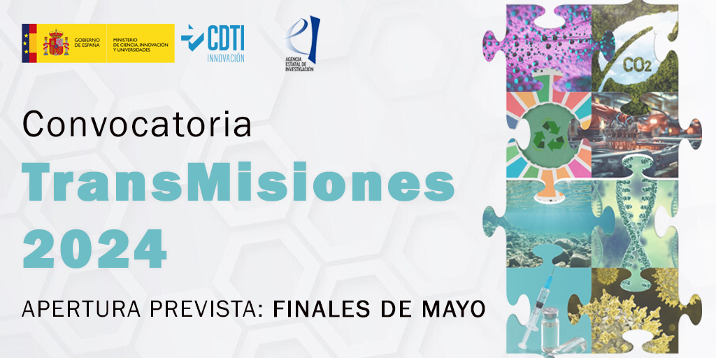 📢@CDTI_Innovacion avanza la definición de retos de la próxima convocatoria de #TransMisiones 2024, gestionada junto con <a href="/AgEInves/">Agencia Estatal de Investigación</a>👇
 
💶110M€ en subvenciones
8⃣retos prioritarios en diferentes ámbitos
🗓️Apertura prevista: FINALES DE MAYO

ℹ️ bit.ly/3woXMnc

#AyudasCDTI
