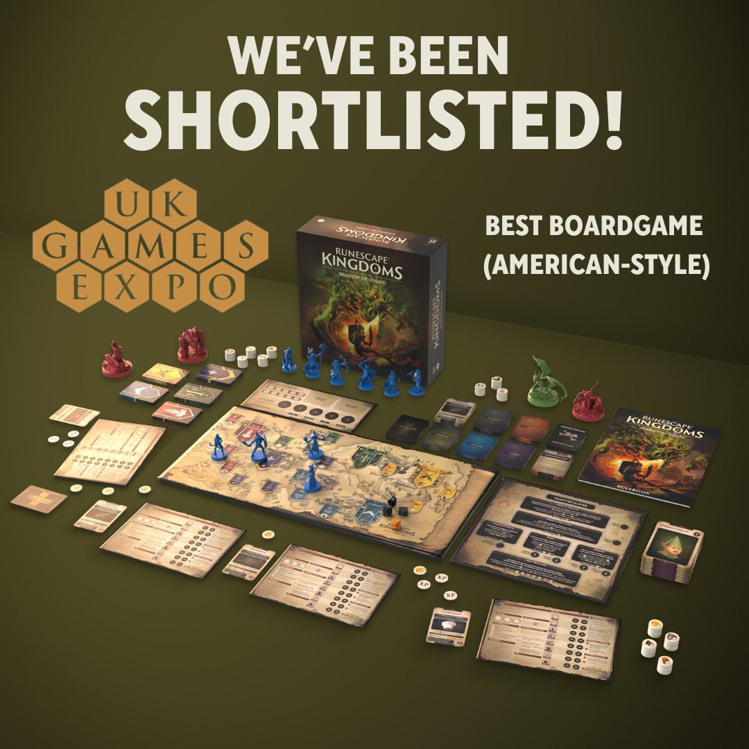 Exciting news, 'Scapers 🥳 RuneScape Kingdoms: Shadow of Elvarg has been shortlisted for Best Boardgame (American Style) at the UKGE 2024 Awards! Cast your vote here: ukgamesexpo.co.uk/whats-on/show/… #RuneScape #RuneScapeKingdoms #OSRS #OldSchoolRuneScape #UKGE
