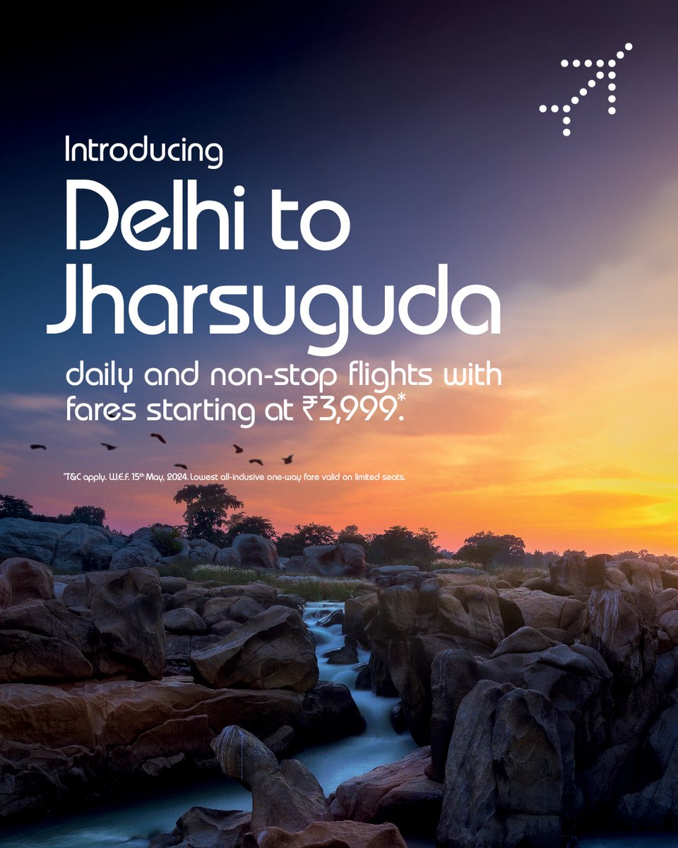 Now flying from #Delhi to #Jharsuguda W.E.F. 15th May, 2024. Fares starting at ₹3,999*. Book now: bit.ly/44whsCe #goIndiGo #NewRoute #IndiaByIndiGo